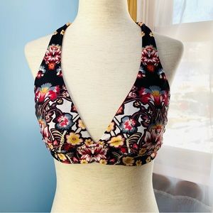 BECCA Black with Floral Print Bikini Top